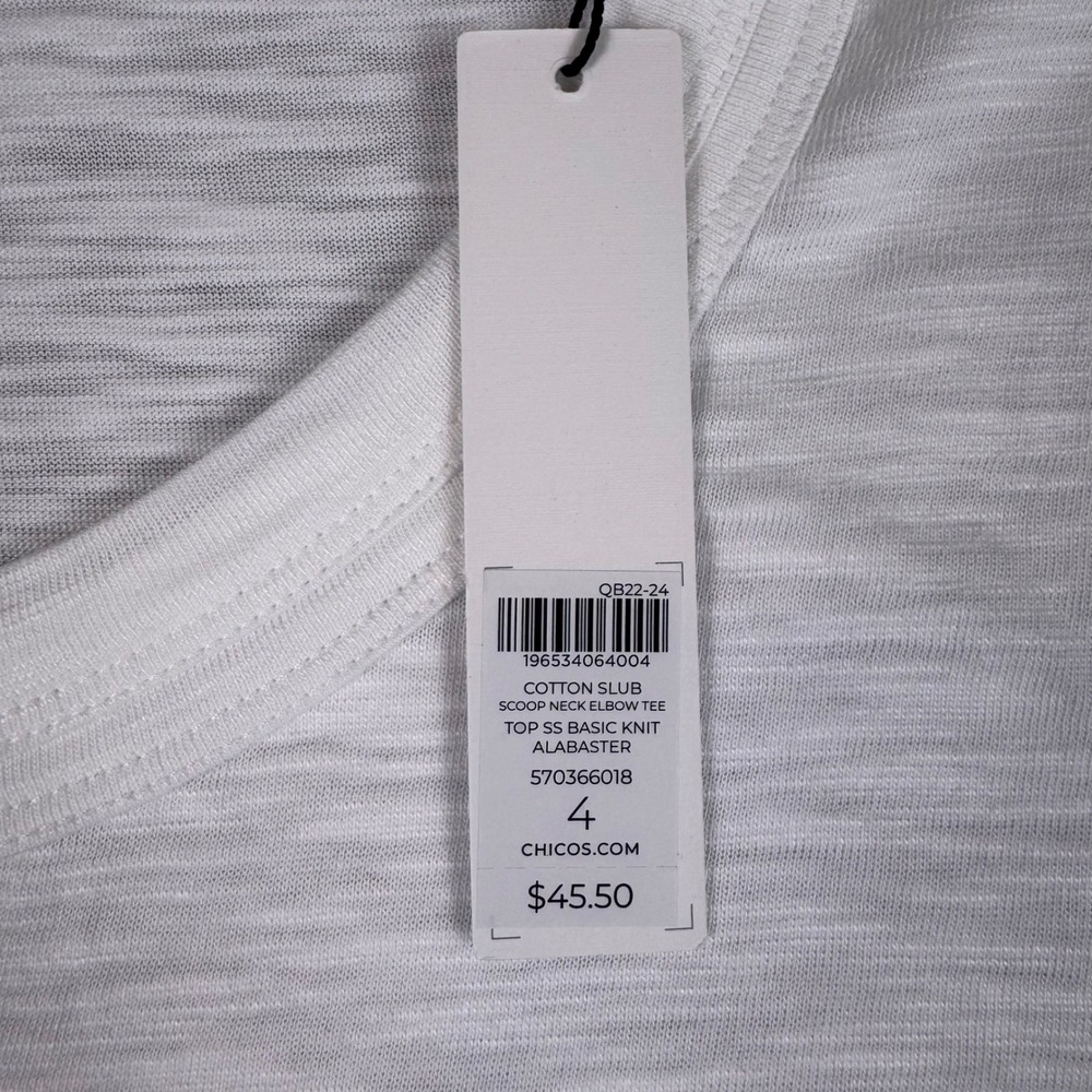 Chicos Cotton Slub Scoop Neck Elbow Tee Alabaster White Size 4 XXL Set of 2 NEW - Picture 4 of 9